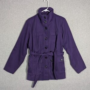 TOXiK3 Jacket Womens 1X Purple Belted Utility Funnel Neck Military Dark Academia